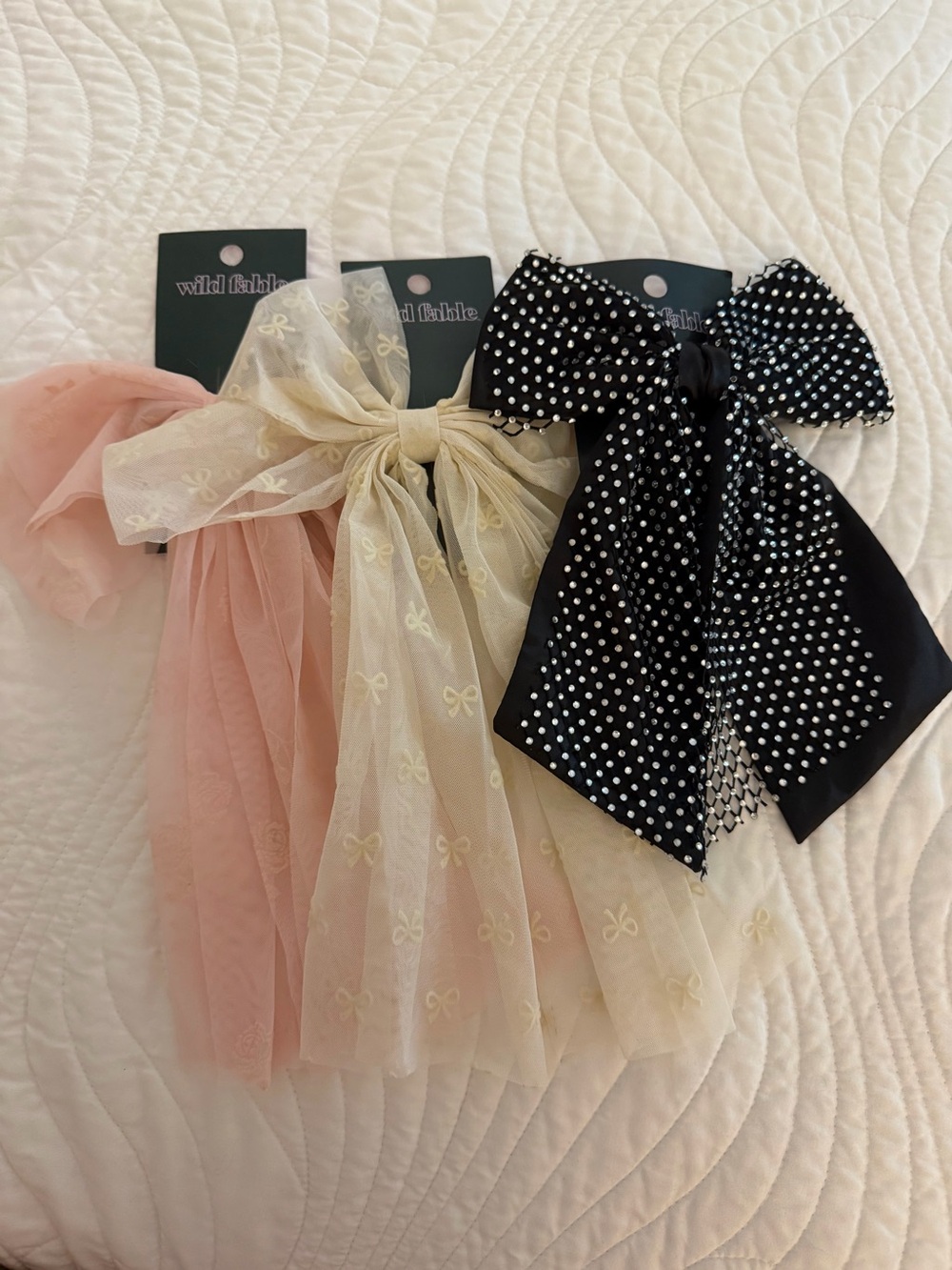 wild fable Pink, Cream & Black Bow Hair Clips - Set of 3